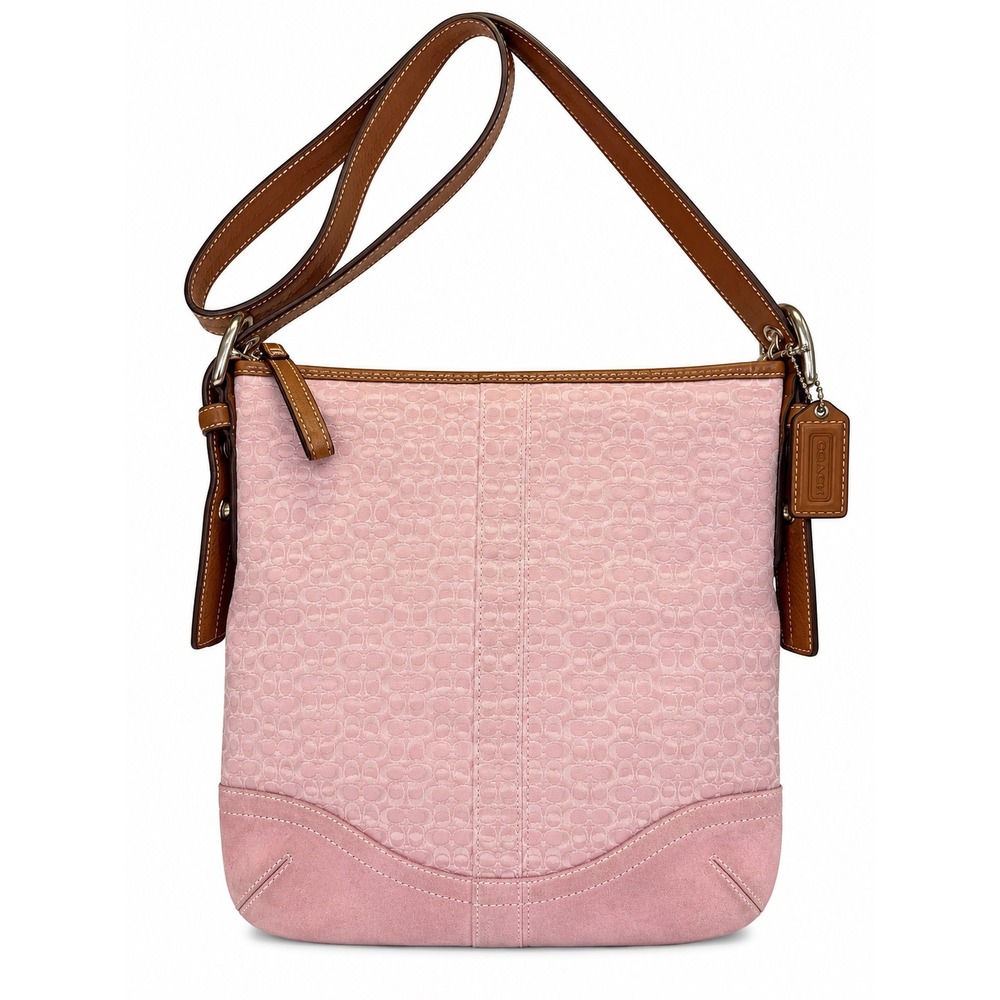 Coach Pink Signature Jacquard Suede Leather Crossbody Bag 2007